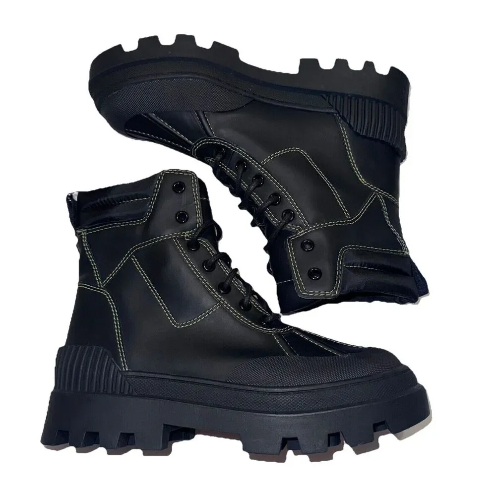Circus by Sam Edelman Womens Size 8.5 Boots Black Isabella Leather Rain Combat